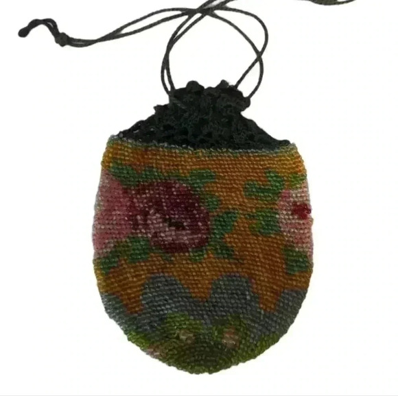 FLAPPER ART DECO ART NOUVEAU GLASS HAND BEADED PURSE BAG FLORAL  VICTORIAN - Picture 1 of 6